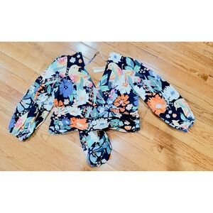 Anthropologie Conditions Apply Bird Floral Wrap Crop Top 2X Black Motif Plus NWT